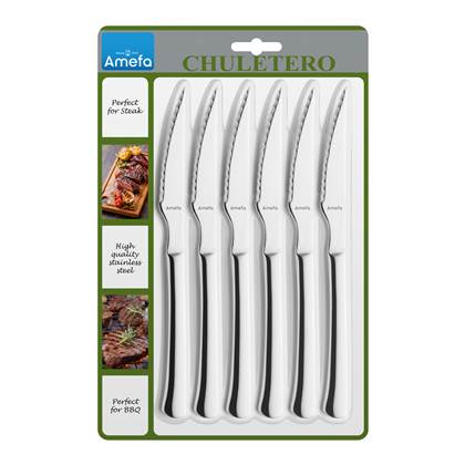 Amefa Chuletero Steak Knives, Set Of 6, Hardened Stainless Steel