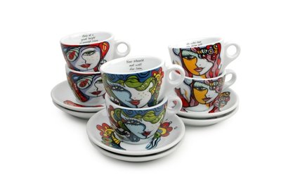 registreren restjes mouw Koffiekopjes met schotels set 6 Josien Broeren | Porselein servies met  kunst print - Kookwinkel Kitchen&More
